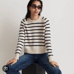 Madewell Resourced Cashmere Crewneck Striped Sweater, Size XS